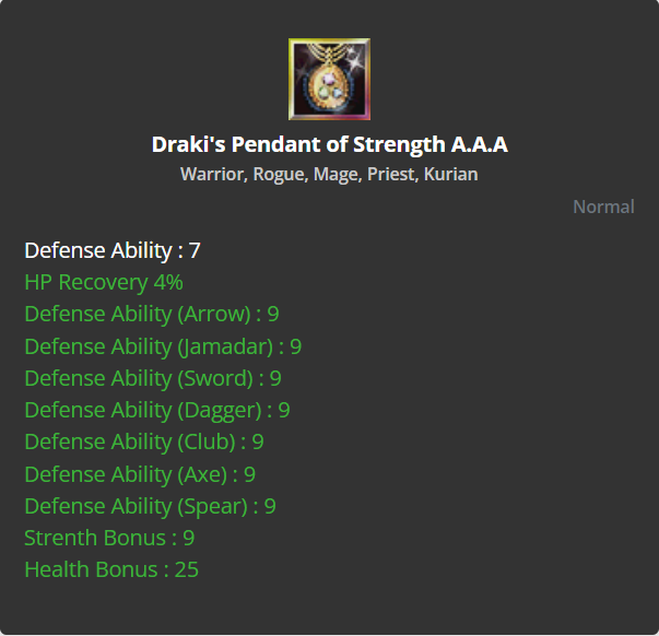 Draki's Pendant of Strength A.A.A
